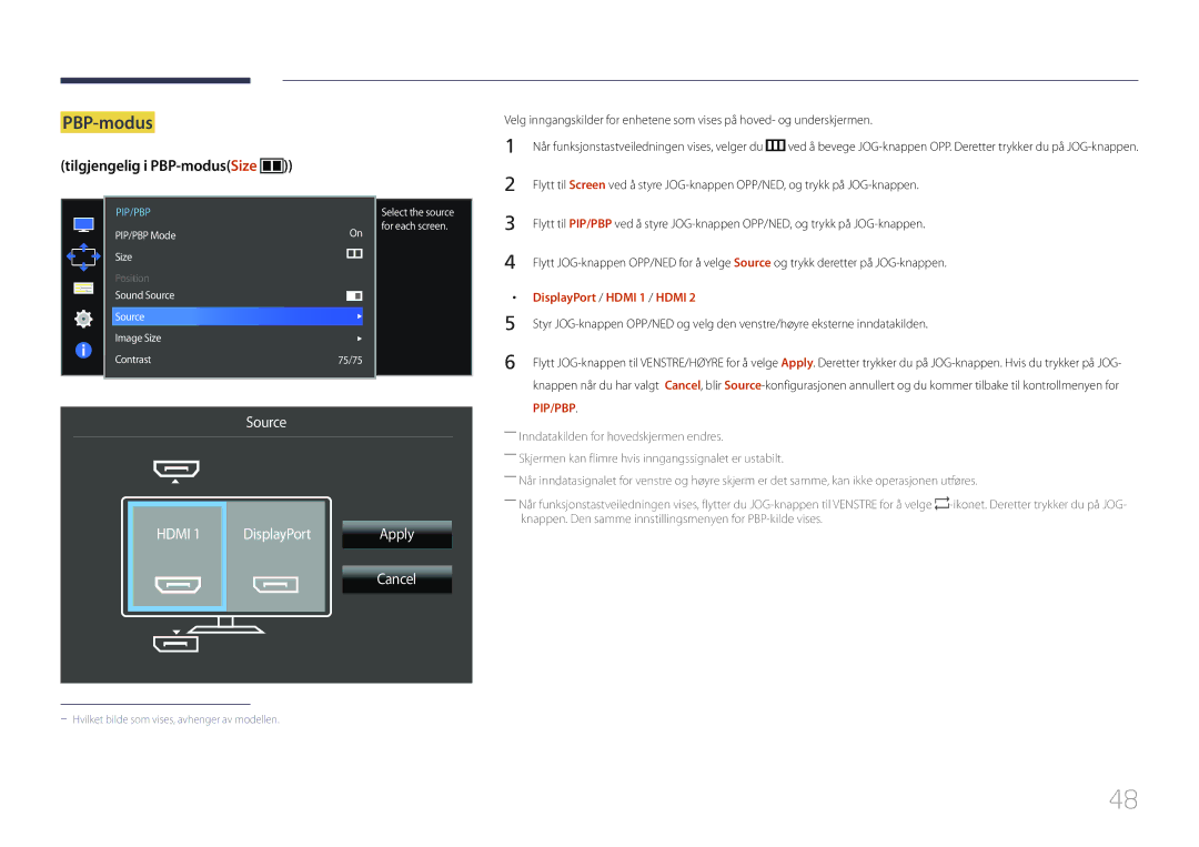 Samsung LS34E790CNS/EN manual Hdmi, Tilgjengelig i PBP-modusSize 