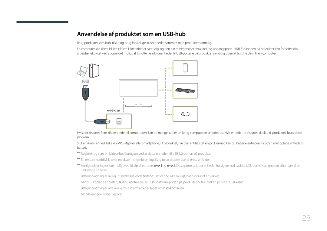 Samsung LS34E790CNS/EN manual Anvendelse af produktet som en USB-hub 