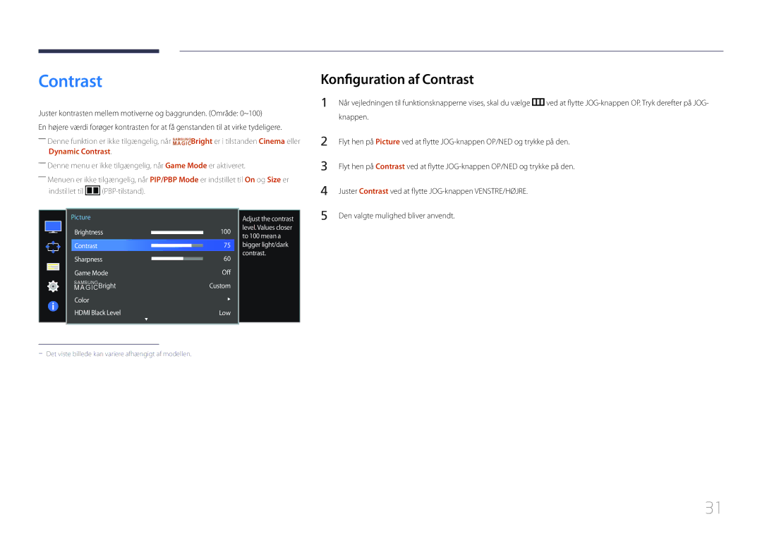 Samsung LS34E790CNS/EN manual Konfiguration af Contrast, Indstillet til PBP-tilstand 