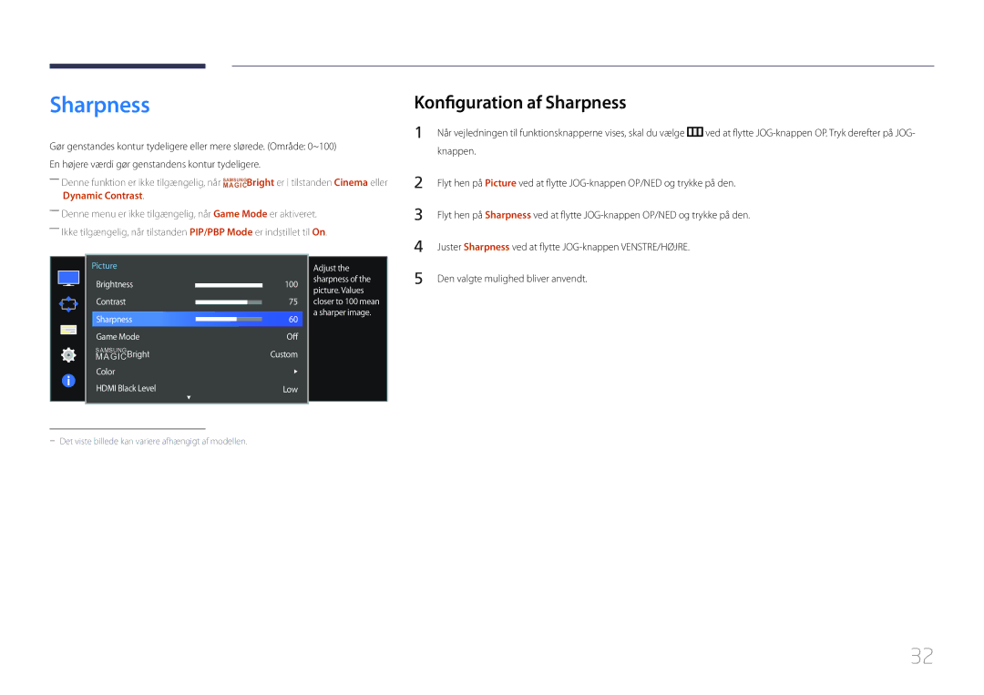 Samsung LS34E790CNS/EN manual Konfiguration af Sharpness 