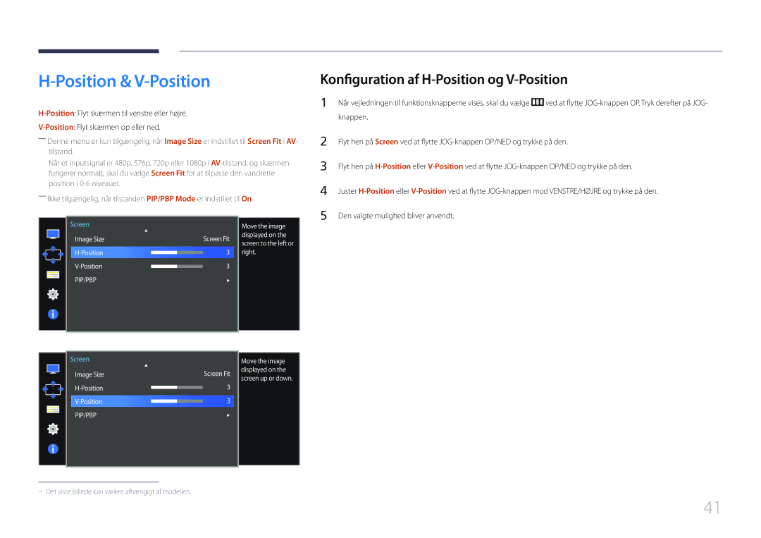 Samsung LS34E790CNS/EN manual Position & V-Position, Konfiguration af H-Position og V-Position 