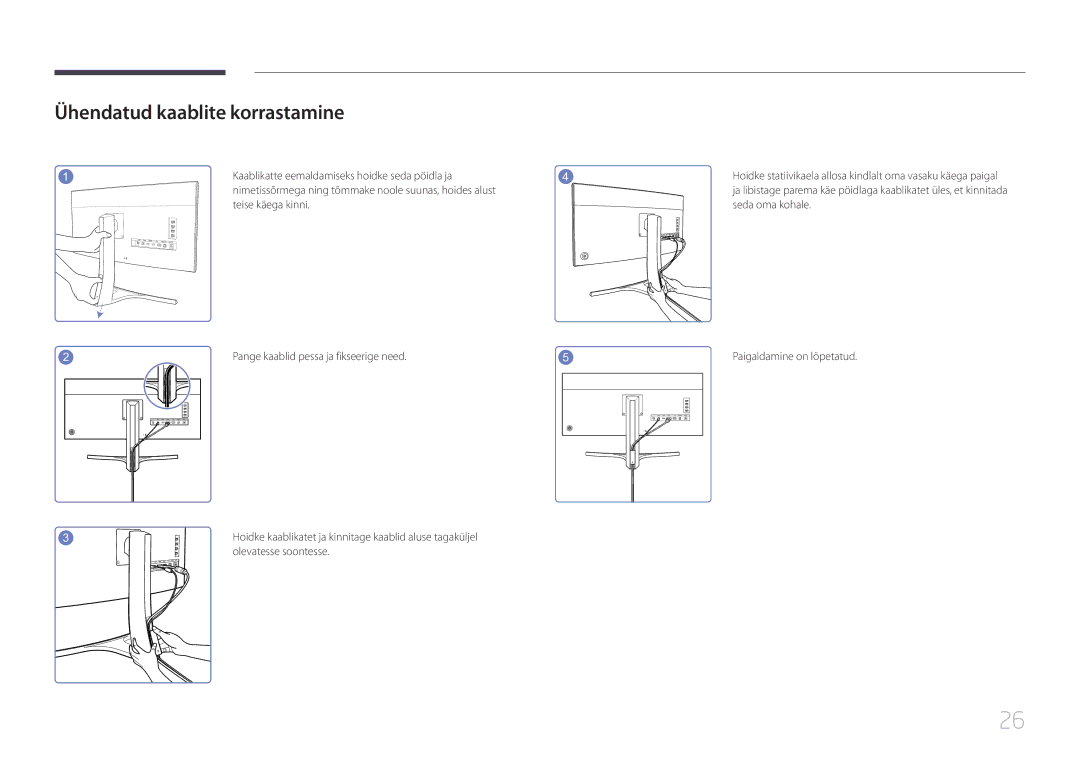 Samsung LS34E790CNS/EN manual Ühendatud kaablite korrastamine, Kaablikatte eemaldamiseks hoidke seda pöidla ja 
