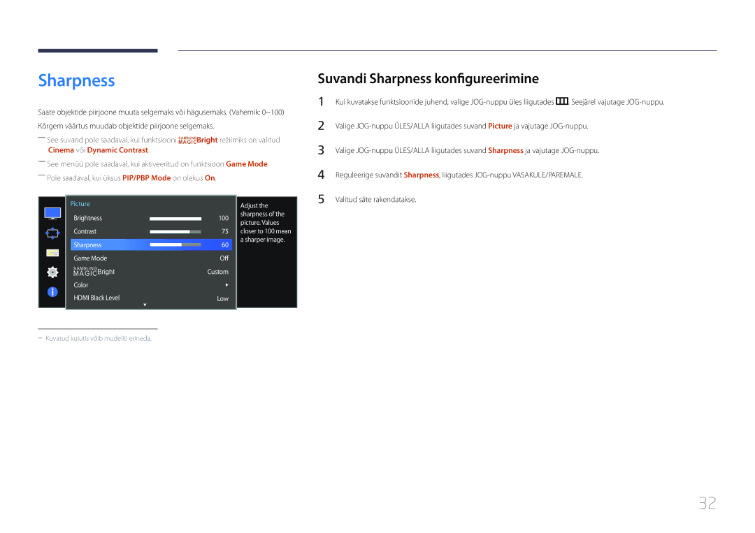 Samsung LS34E790CNS/EN manual Suvandi Sharpness konfigureerimine 