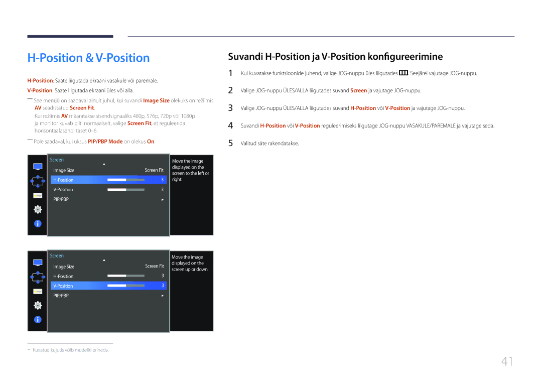 Samsung LS34E790CNS/EN manual Position & V-Position, Suvandi H-Position ja V-Position konfigureerimine 