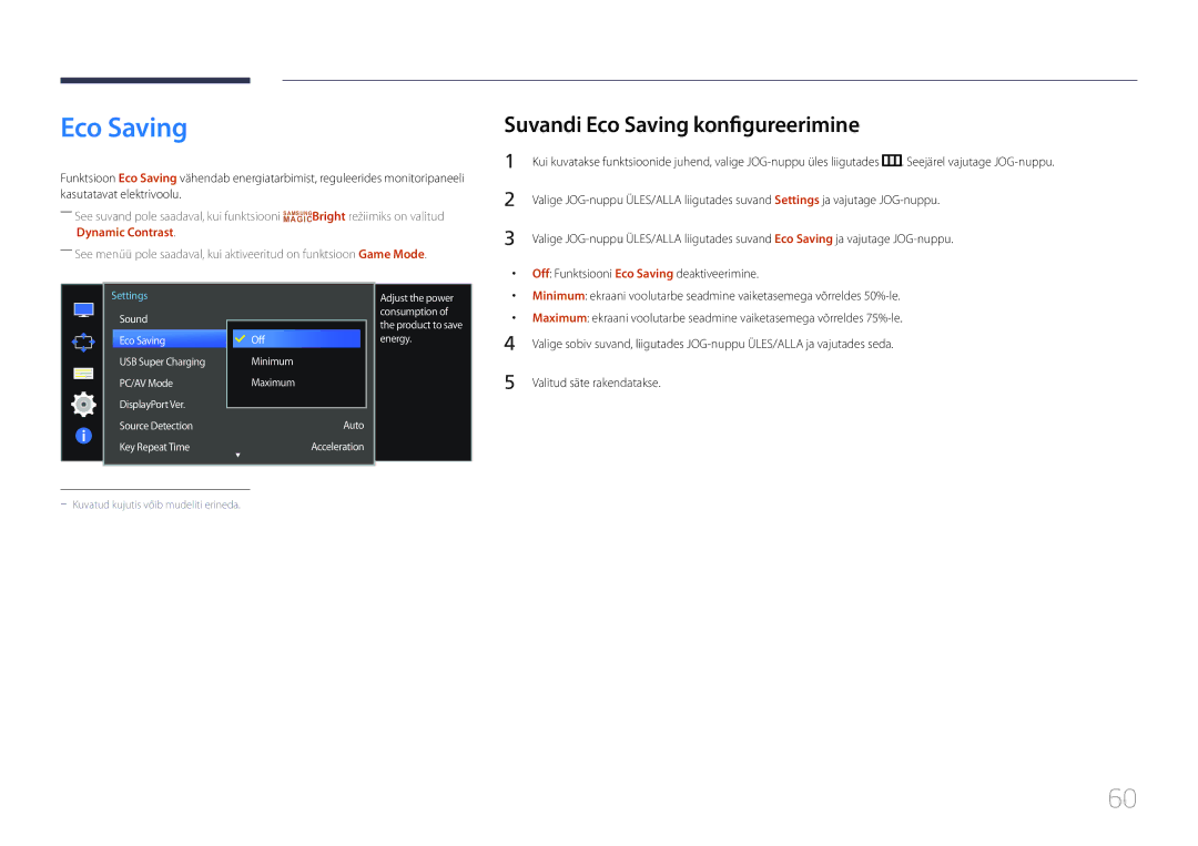 Samsung LS34E790CNS/EN manual Suvandi Eco Saving konfigureerimine 