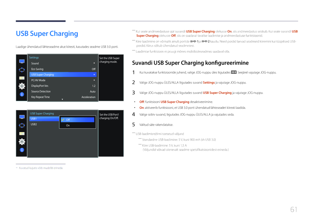 Samsung LS34E790CNS/EN manual Suvandi USB Super Charging konfigureerimine 