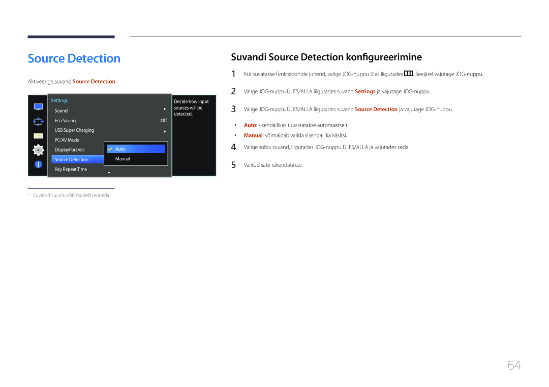 Samsung LS34E790CNS/EN manual Suvandi Source Detection konfigureerimine, Aktiveerige suvand Source Detection 