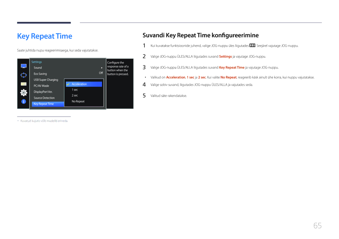 Samsung LS34E790CNS/EN manual Suvandi Key Repeat Time konfigureerimine 