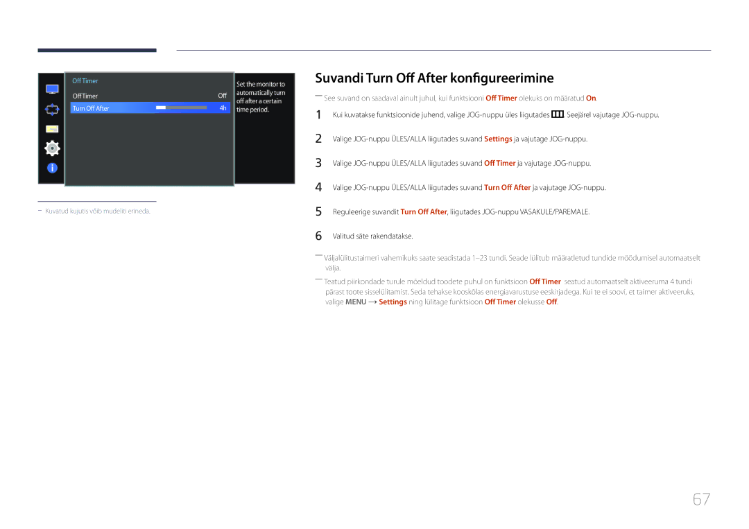 Samsung LS34E790CNS/EN manual Suvandi Turn Off After konfigureerimine 