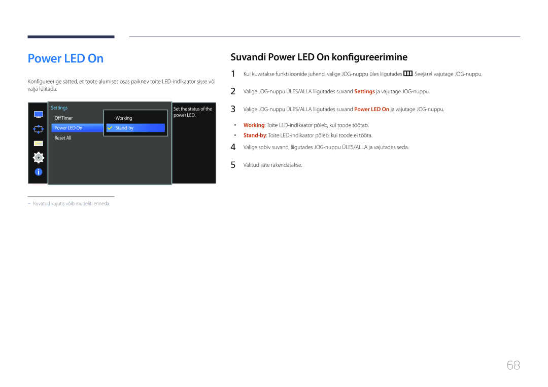 Samsung LS34E790CNS/EN manual Suvandi Power LED On konfigureerimine 