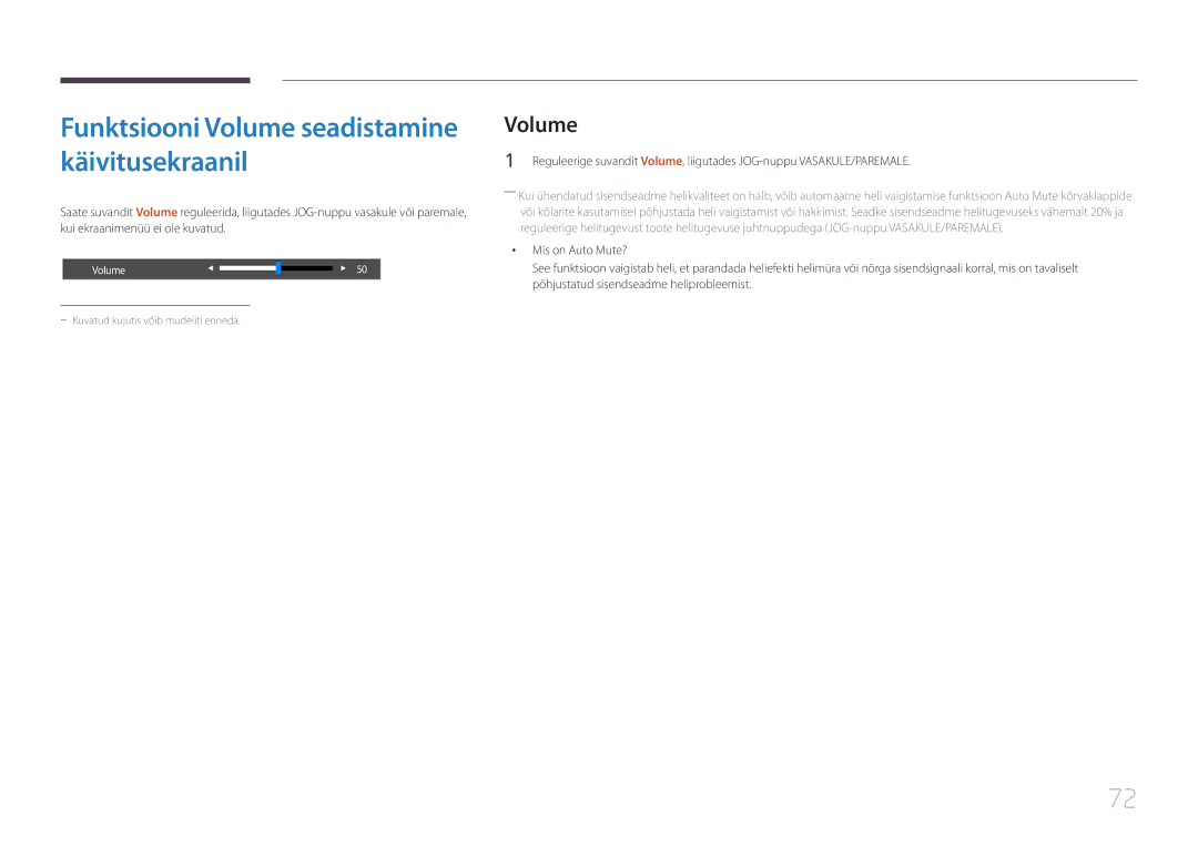 Samsung LS34E790CNS/EN manual Funktsiooni Volume seadistamine käivitusekraanil 