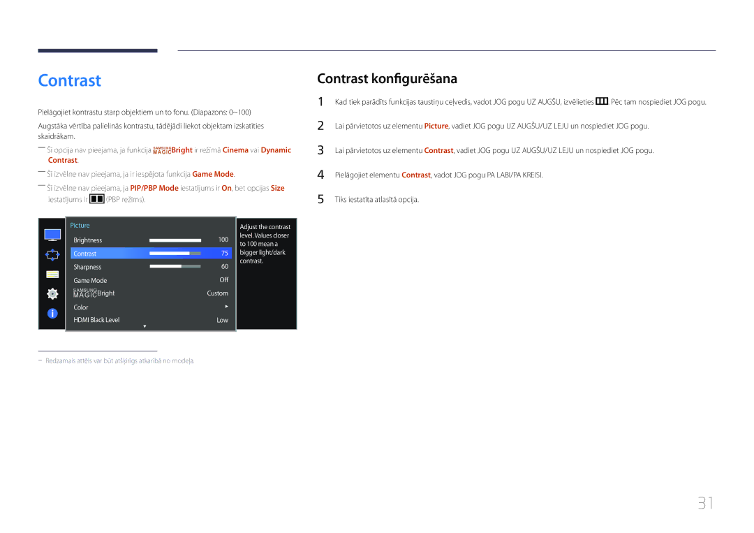 Samsung LS34E790CNS/EN manual Contrast konfigurēšana 
