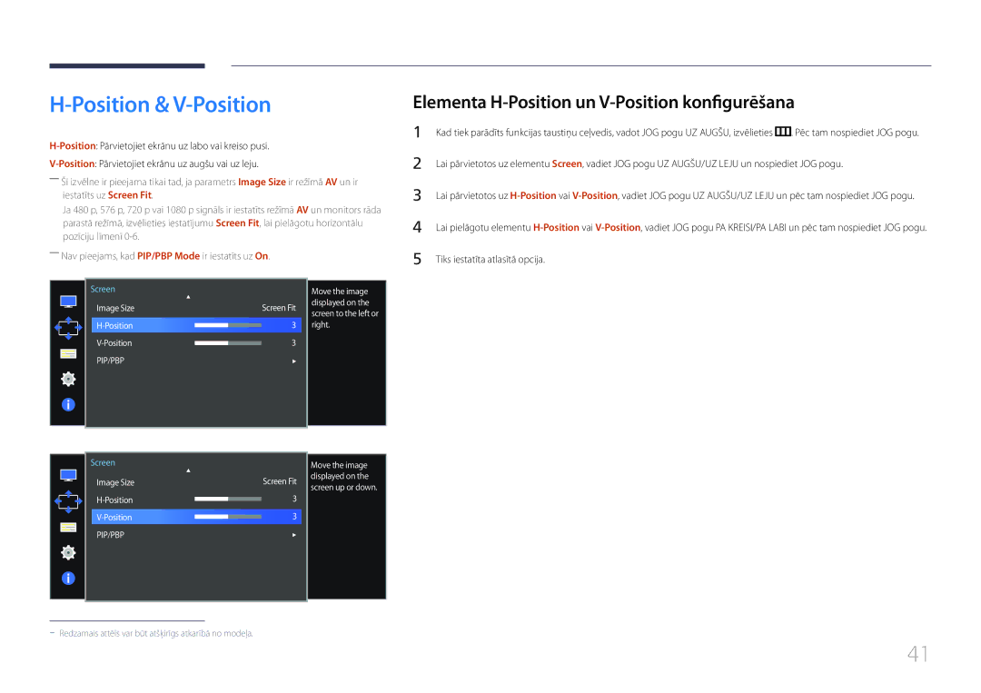 Samsung LS34E790CNS/EN manual Position & V-Position, Elementa H-Position un V-Position konfigurēšana 