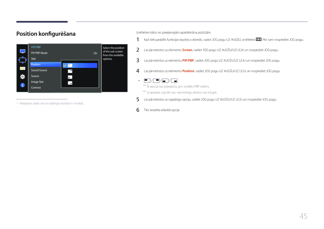 Samsung LS34E790CNS/EN manual Position konfigurēšana, Izvēlieties kādu no pieejamajām apakšekrāna pozīcijām 