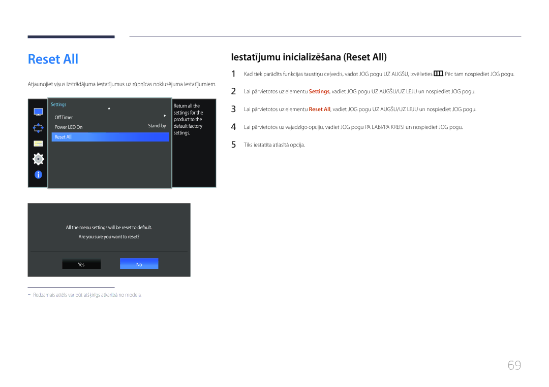 Samsung LS34E790CNS/EN manual Iestatījumu inicializēšana Reset All 