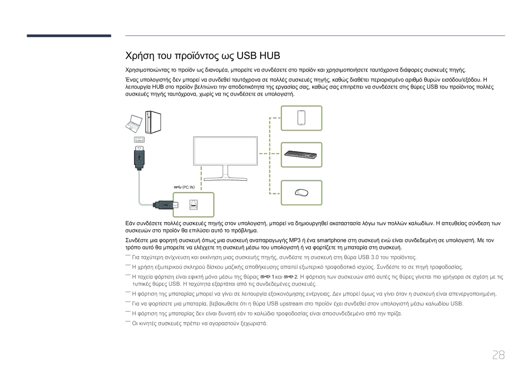 Samsung LS34E790CNS/EN manual Χρήση του προϊόντος ως USB HUB 