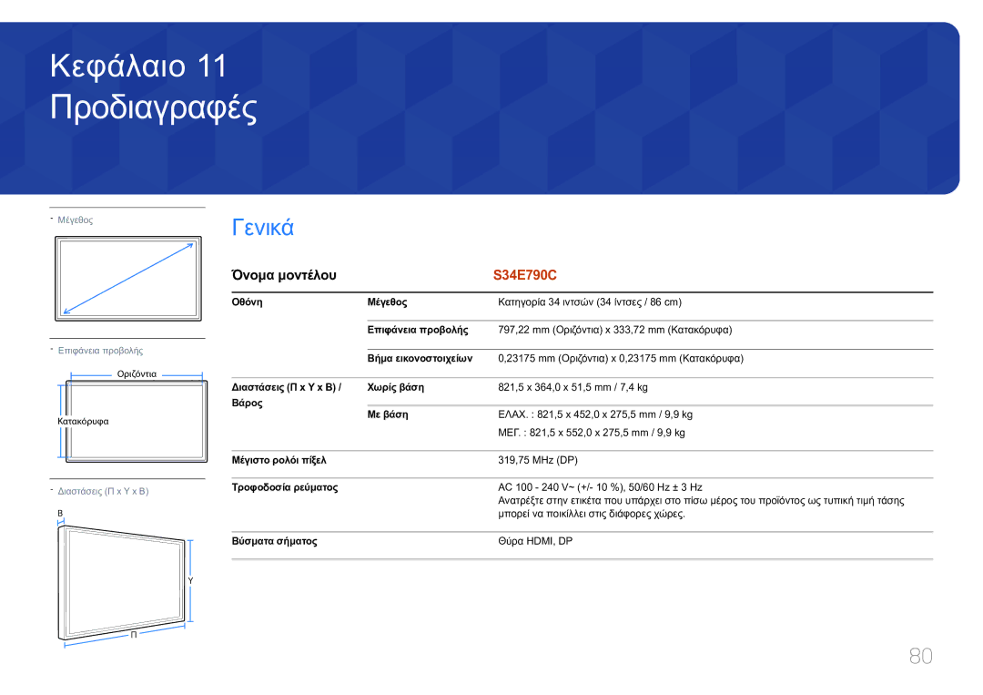 Samsung LS34E790CNS/EN manual Προδιαγραφές 