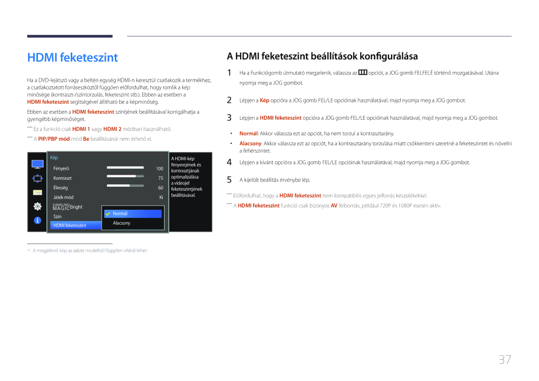 Samsung LS34E790CNS/EN manual Hdmi feketeszint beállítások konfigurálása, Fehérszintet 