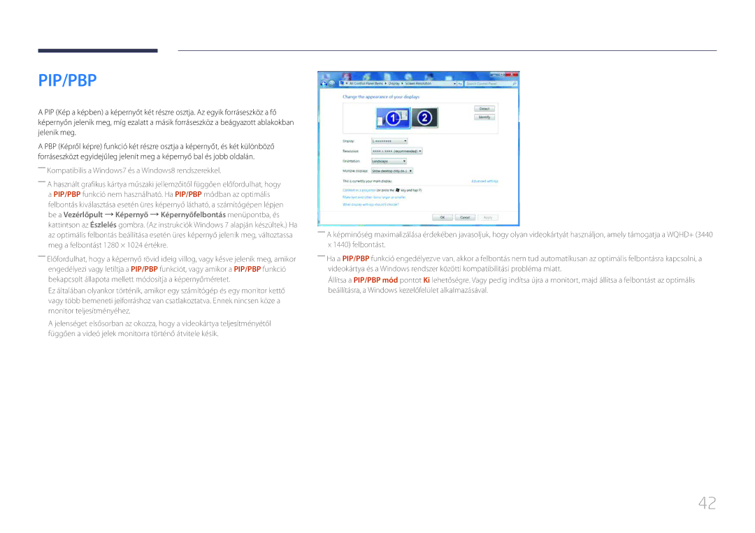 Samsung LS34E790CNS/EN manual Pip/Pbp, ――Kompatibilis a Windows7 és a Windows8 rendszerekkel 