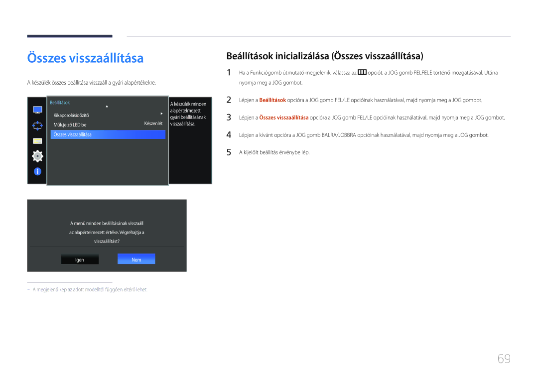 Samsung LS34E790CNS/EN manual Beállítások inicializálása Összes visszaállítása 