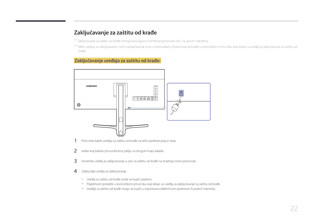 Samsung LS34E790CNS/EN manual Zaključavanje za zaštitu od krađe, Zaključavanje uređaja za zaštitu od krađe 