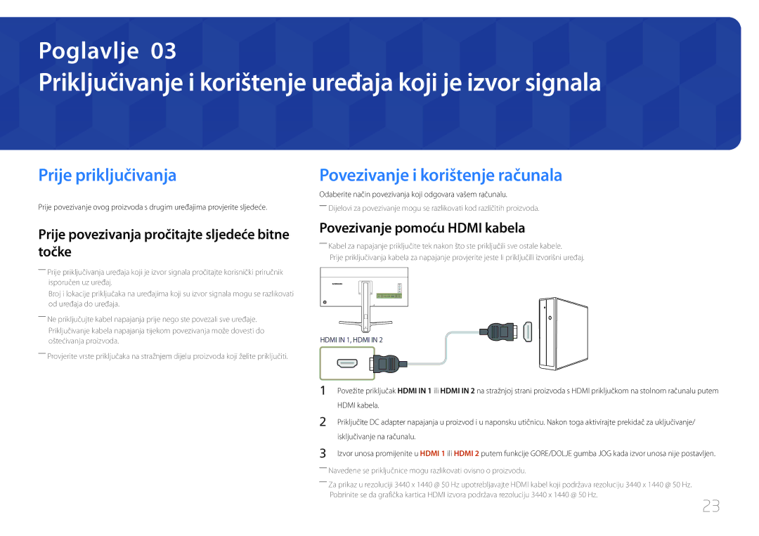 Samsung LS34E790CNS/EN manual Priključivanje i korištenje uređaja koji je izvor signala, Prije priključivanja 