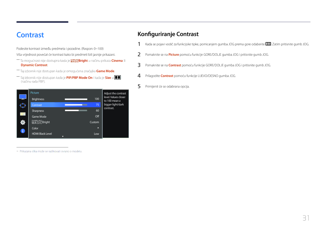 Samsung LS34E790CNS/EN manual Konfiguriranje Contrast, Dynamic Contrast 