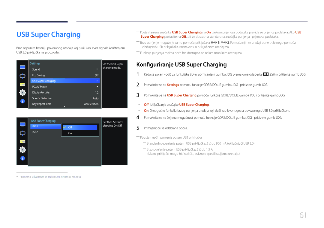 Samsung LS34E790CNS/EN manual Konfiguriranje USB Super Charging 