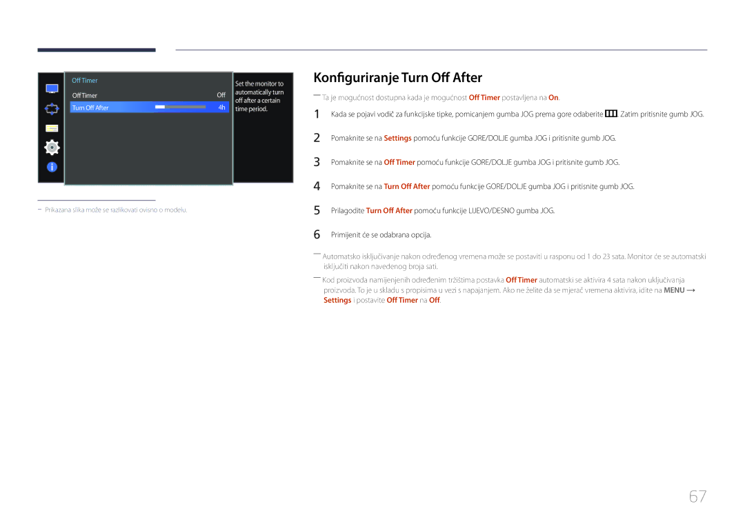 Samsung LS34E790CNS/EN manual Konfiguriranje Turn Off After 