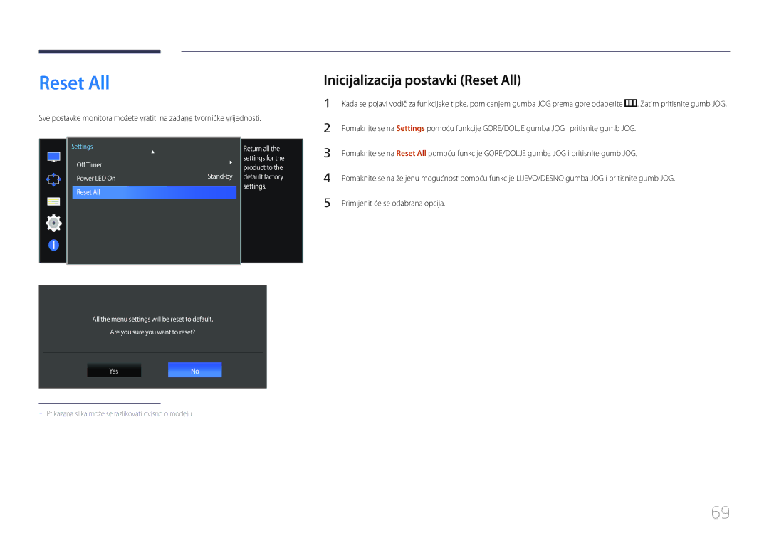 Samsung LS34E790CNS/EN manual Inicijalizacija postavki Reset All 