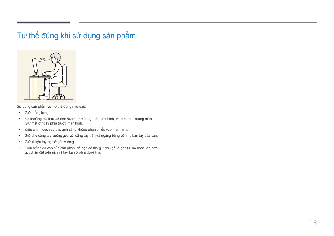 Samsung LS34E790CNS/XV manual Tư thế đúng khi sư dung sản phẩm 