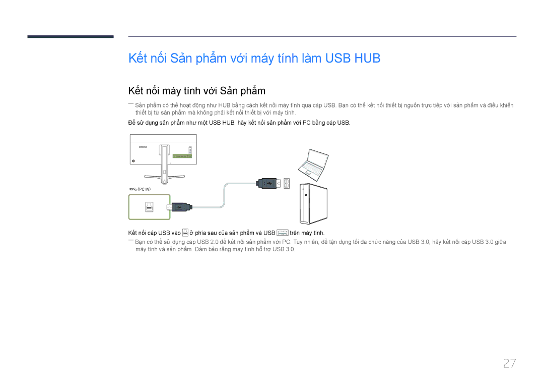 Samsung LS34E790CNS/XV manual Kết nối Sản phẩm vơi máy tính làm USB HUB, Kết nối máy tính vơi Sản phẩm 