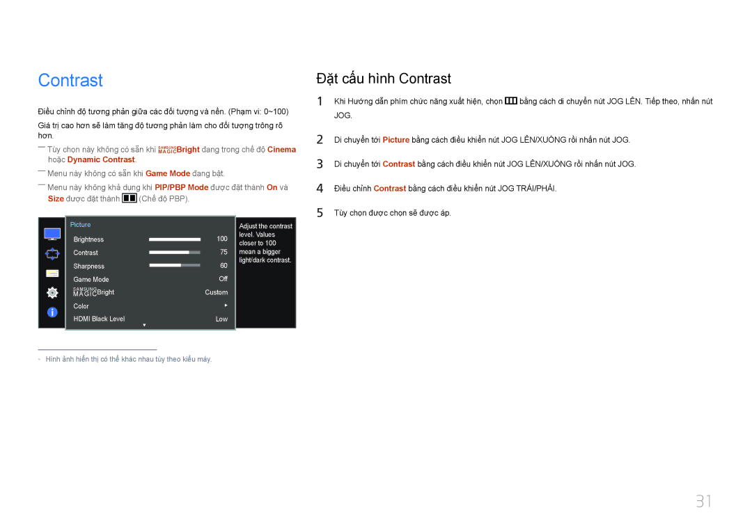Samsung LS34E790CNS/XV manual Đặ̣t cấ́u hì̀nh Contrast 