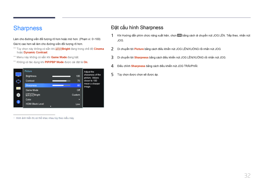 Samsung LS34E790CNS/XV manual Đặ̣t cấ́u hì̀nh Sharpness 