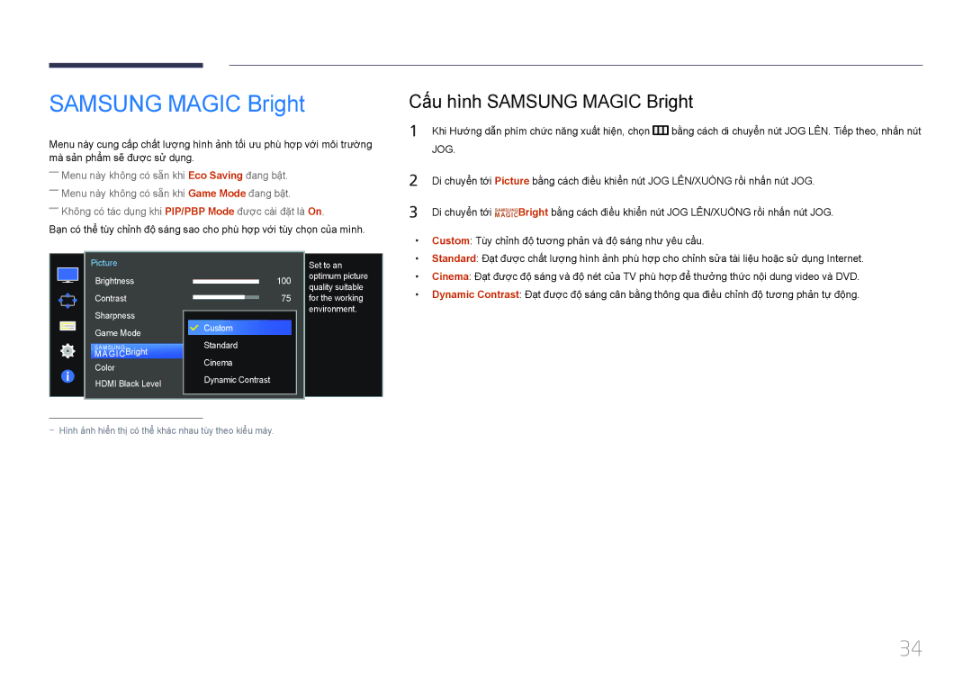 Samsung LS34E790CNS/XV manual Cấ́u hì̀nh Samsung Magic Bright 