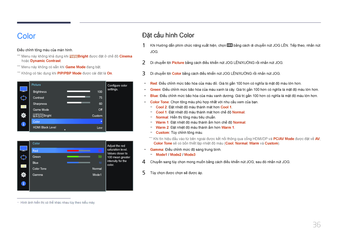 Samsung LS34E790CNS/XV manual Đặ̣t cấ́u hì̀nh Color, Mode1 / Mode2 / Mode3 