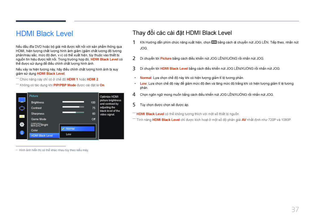 Samsung LS34E790CNS/XV manual Thay đôi các cài đặt Hdmi Black Level 