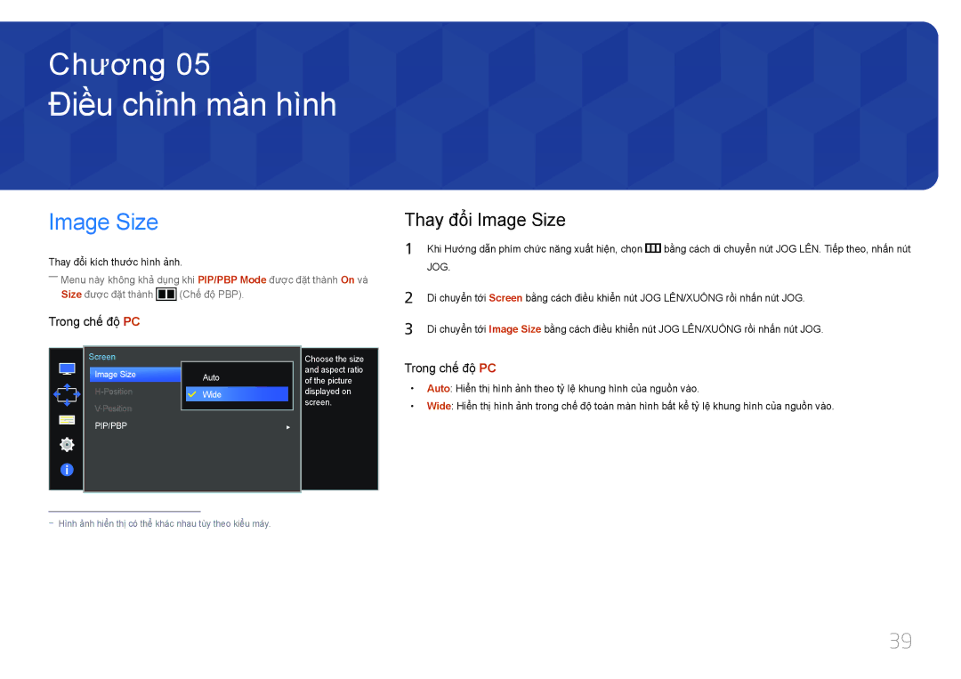 Samsung LS34E790CNS/XV manual Điều chinh màn hình, Thay đổi Image Size 