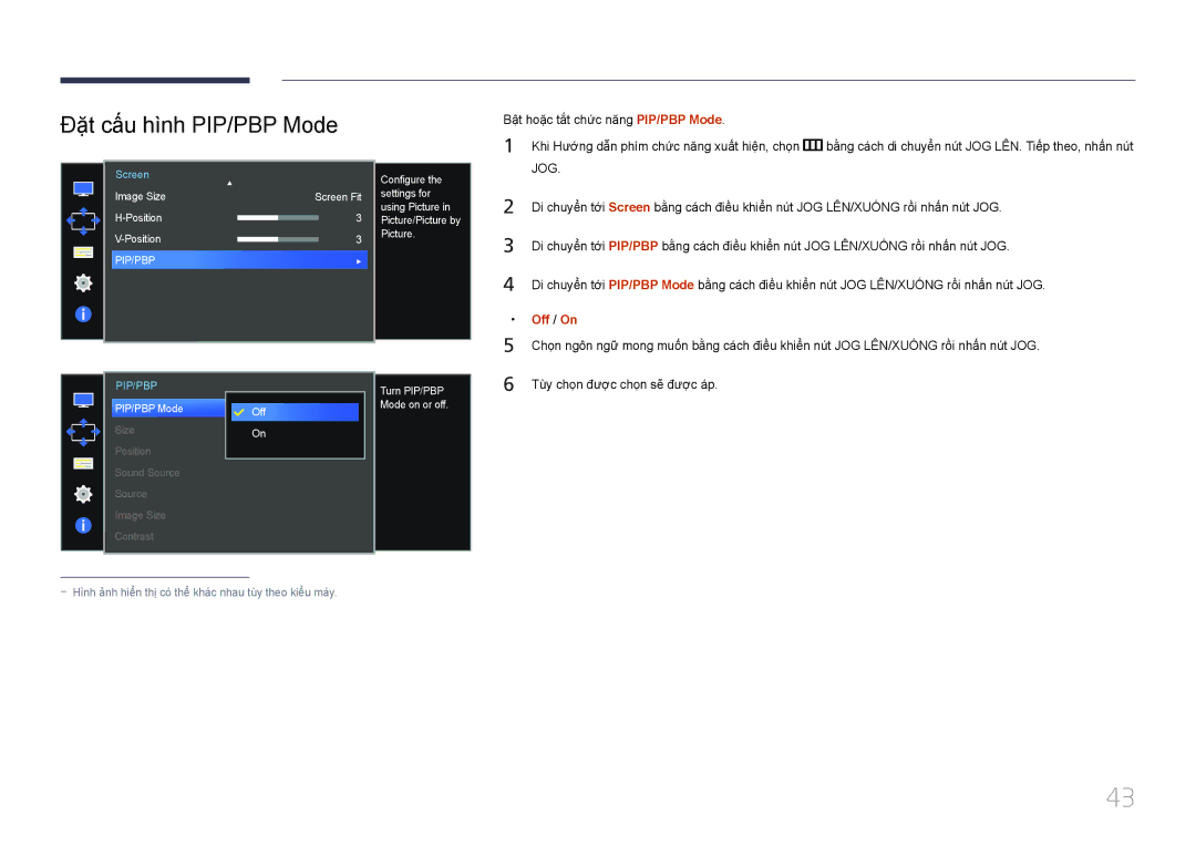 Samsung LS34E790CNS/XV manual Đặ̣t cấ́u hì̀nh PIP/PBP Mode, Off / On 