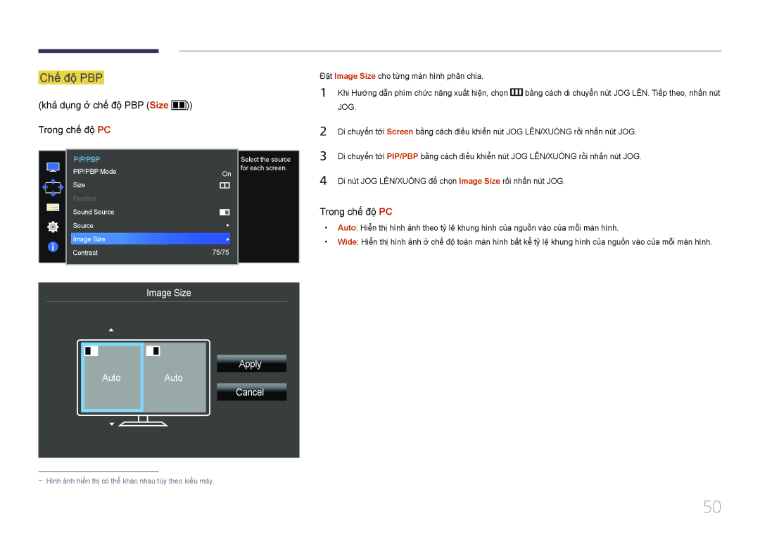 Samsung LS34E790CNS/XV manual Image Size Apply Auto Auto Cancel 