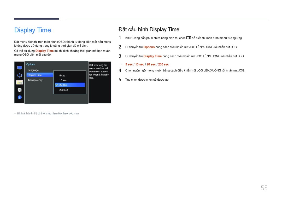 Samsung LS34E790CNS/XV manual Đặ̣t cấ́u hì̀nh Display Time, Sec / 10 sec / 20 sec / 200 sec 
