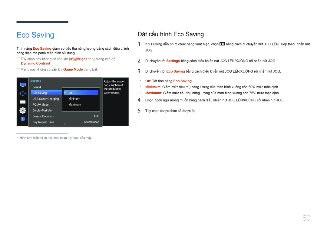 Samsung LS34E790CNS/XV manual Đặ̣t cấ́u hì̀nh Eco Saving 