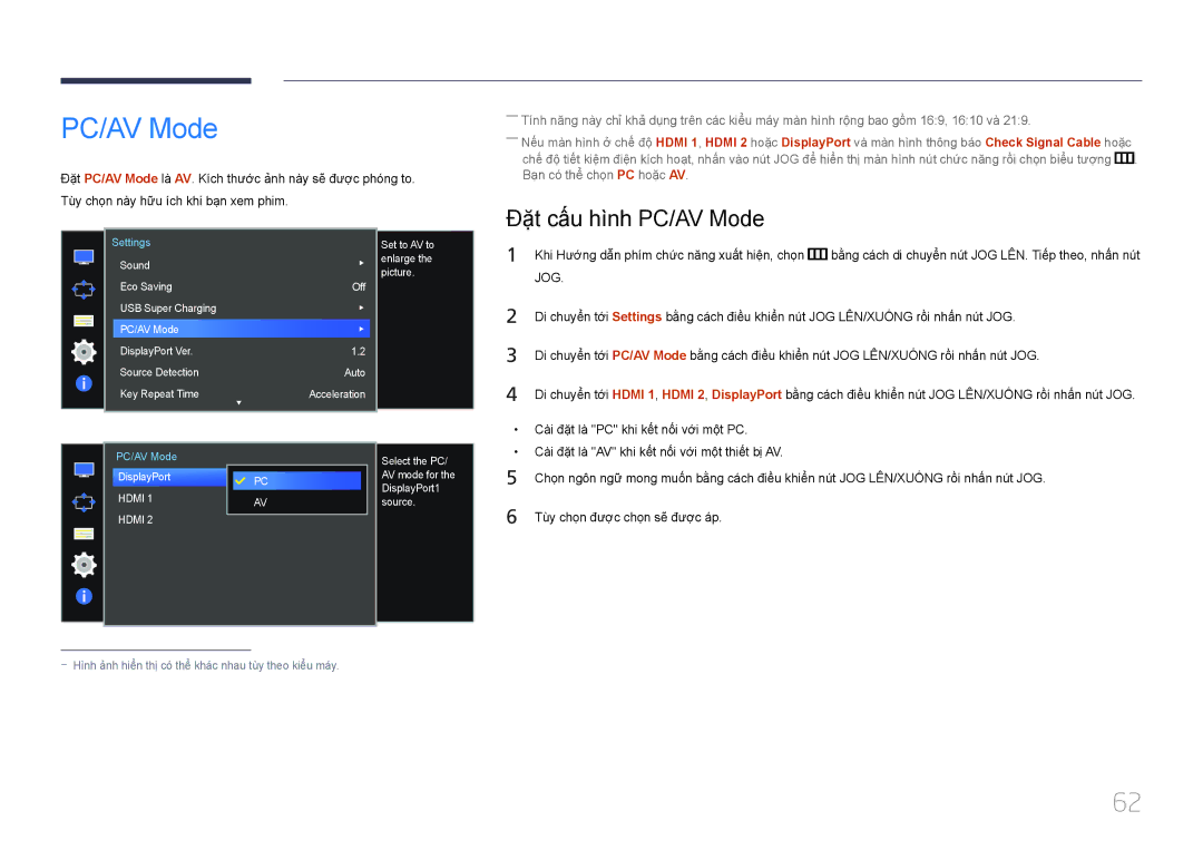 Samsung LS34E790CNS/XV manual Đặ̣t cấ́u hì̀nh PC/AV Mode 