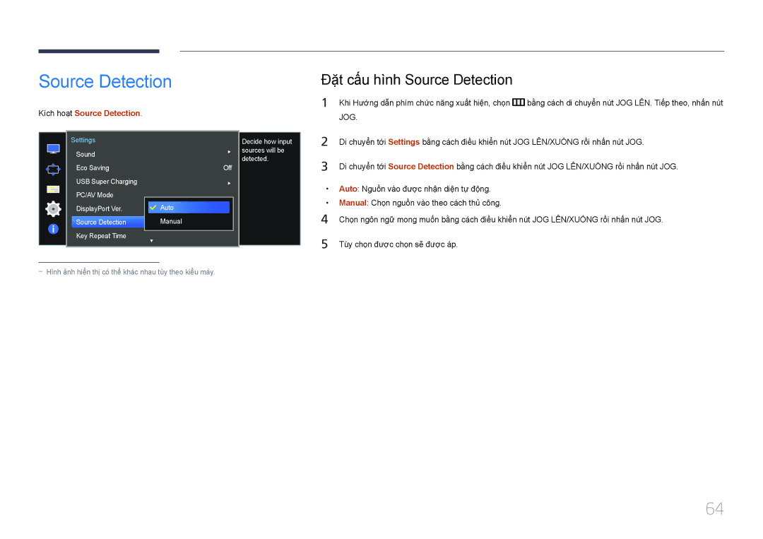 Samsung LS34E790CNS/XV manual Đặ̣t cấ́u hì̀nh Source Detection, Kích hoạt Source Detection 