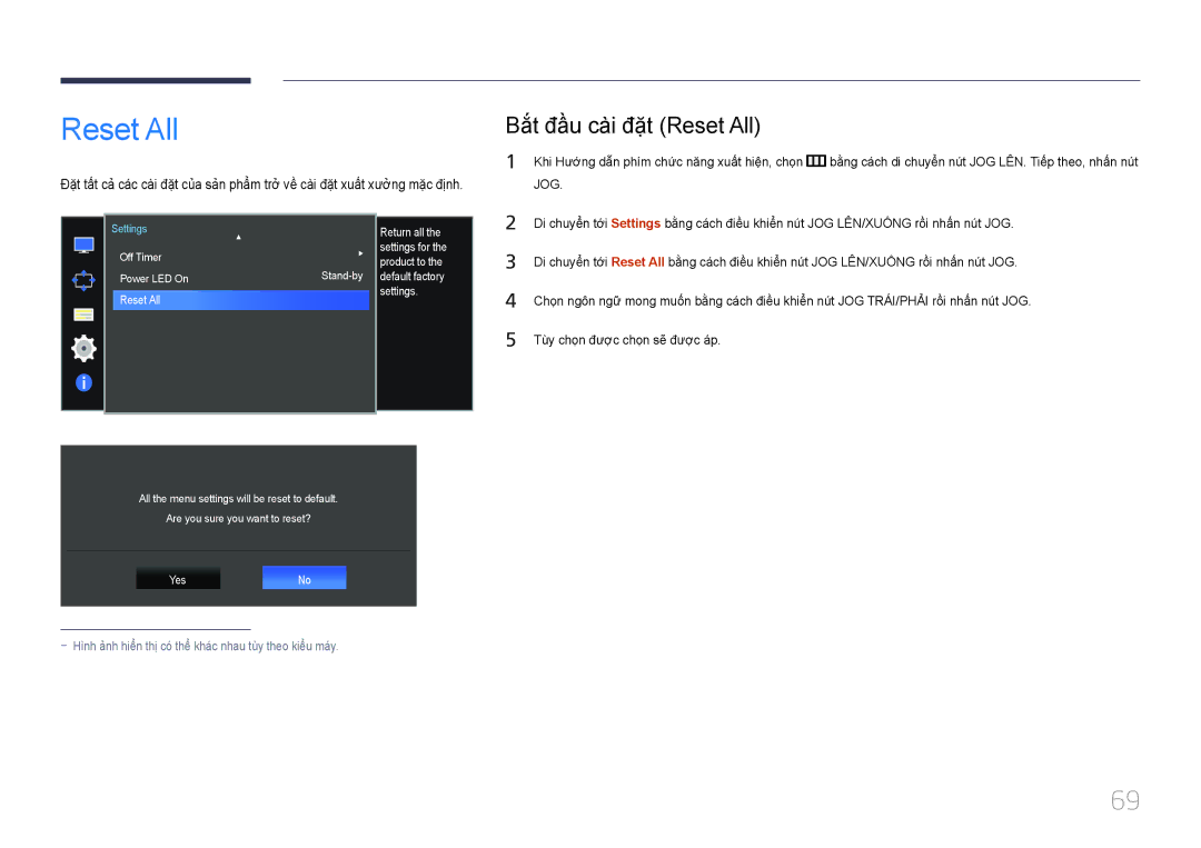 Samsung LS34E790CNS/XV manual Bắt đầu cài đặt Reset All 