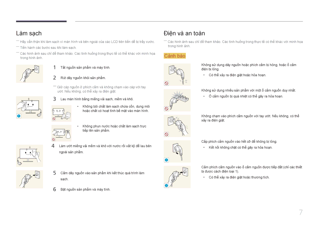 Samsung LS34E790CNS/XV manual Làm sạch, Điện và an toàn 