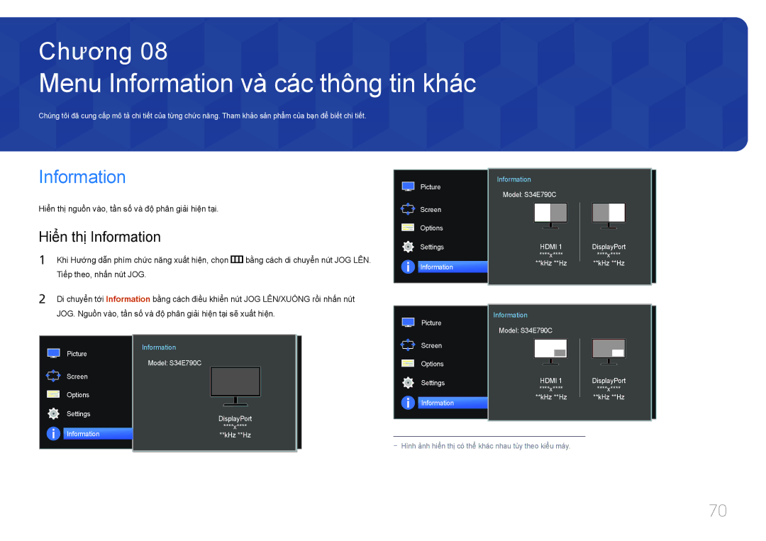 Samsung LS34E790CNS/XV manual Menu Information và các thông tin khác, Hiển thi Information 