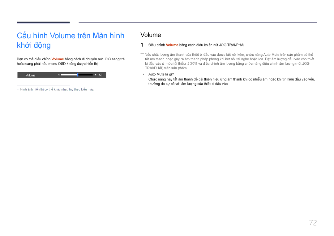 Samsung LS34E790CNS/XV manual Cấ́u hí́nh Volume trên Mà̀n hì̀nh khở̉i độ̣ng 