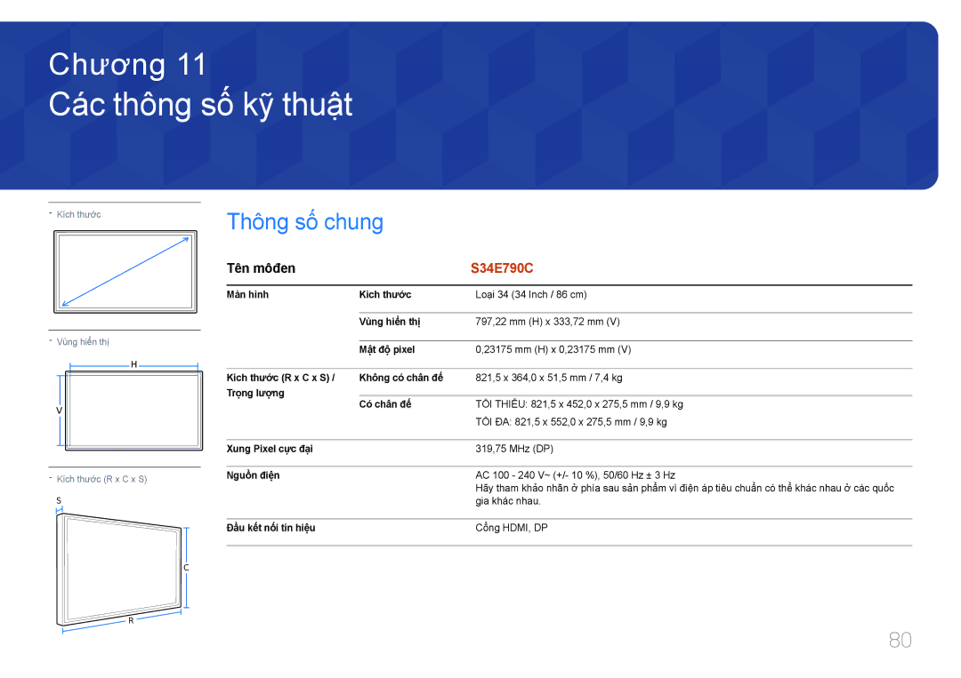 Samsung LS34E790CNS/XV manual Các thông số́ kỹ̃ thuậ̣t, Tên môđen 