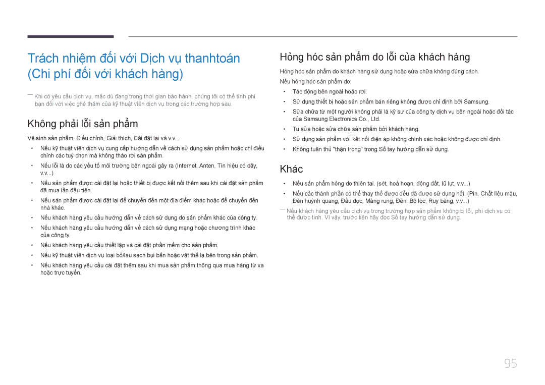 Samsung LS34E790CNS/XV manual Không phải lỗi sản phẩm, Hong hóc sản phẩm do lỗi cua khách hàng, Khác 